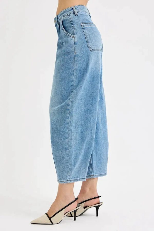 RISEN Full Size Mid Rise Fit Crop Wide Volume Leg Jeans Plus Size