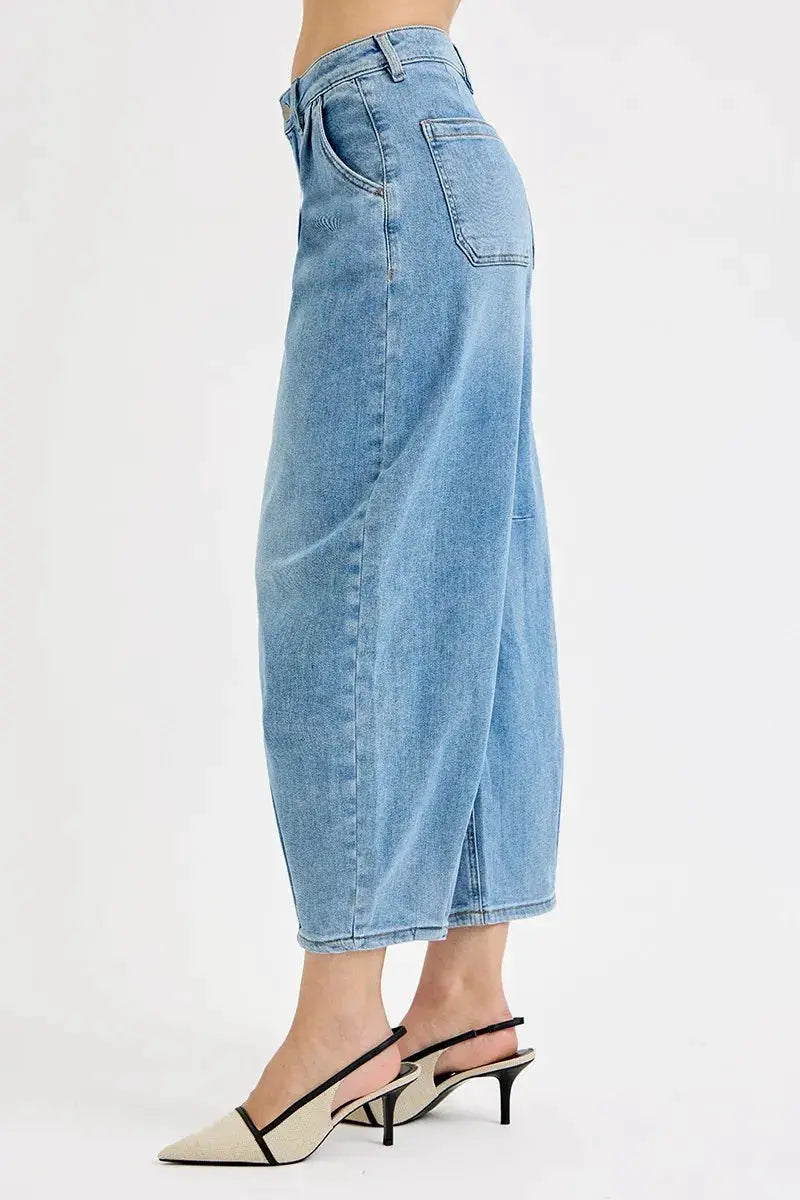 RISEN Full Size Mid Rise Fit Crop Wide Volume Leg Jeans Plus Size - Image 4