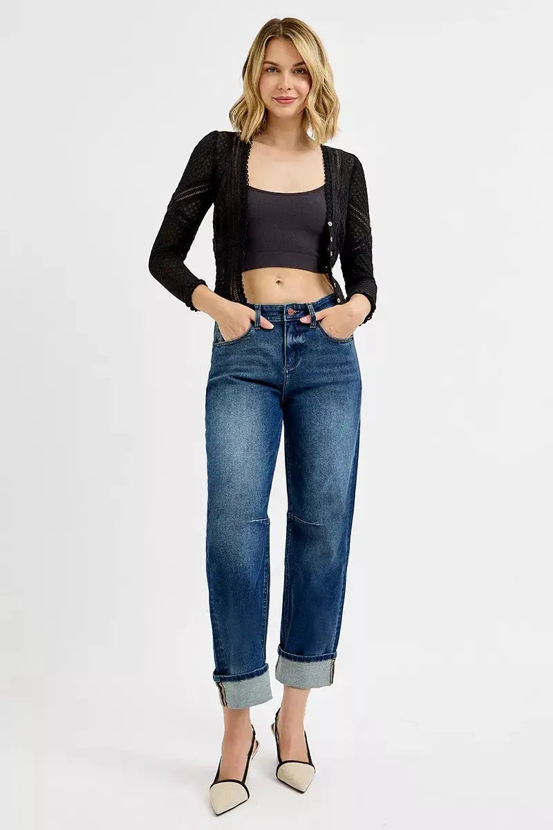 RISEN Slouchy Crop Barrel Cuffed Jeans - Image 6