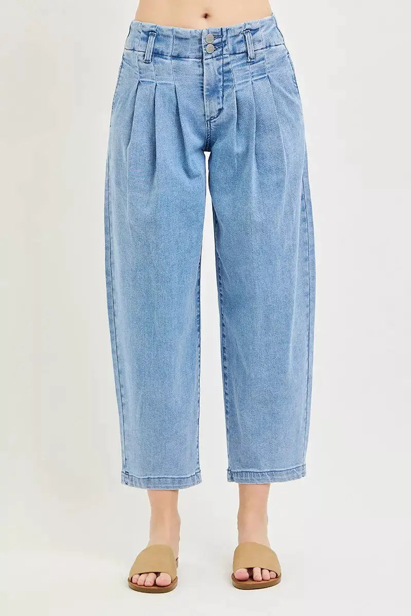 RISEN Slouchy Crop Barrel Pleated Jeans - Image 3
