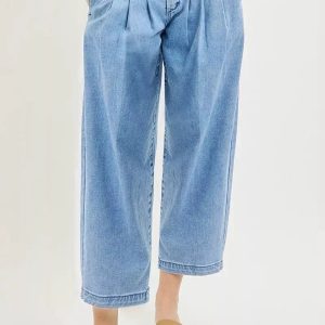 RISEN Slouchy Crop Barrel Pleated Jeans - Image 2