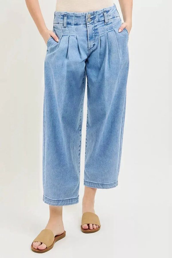 RISEN Slouchy Crop Barrel Pleated Jeans