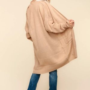 Haptics Stripe Textured Open Front Cardigan with Pockets - Image 3