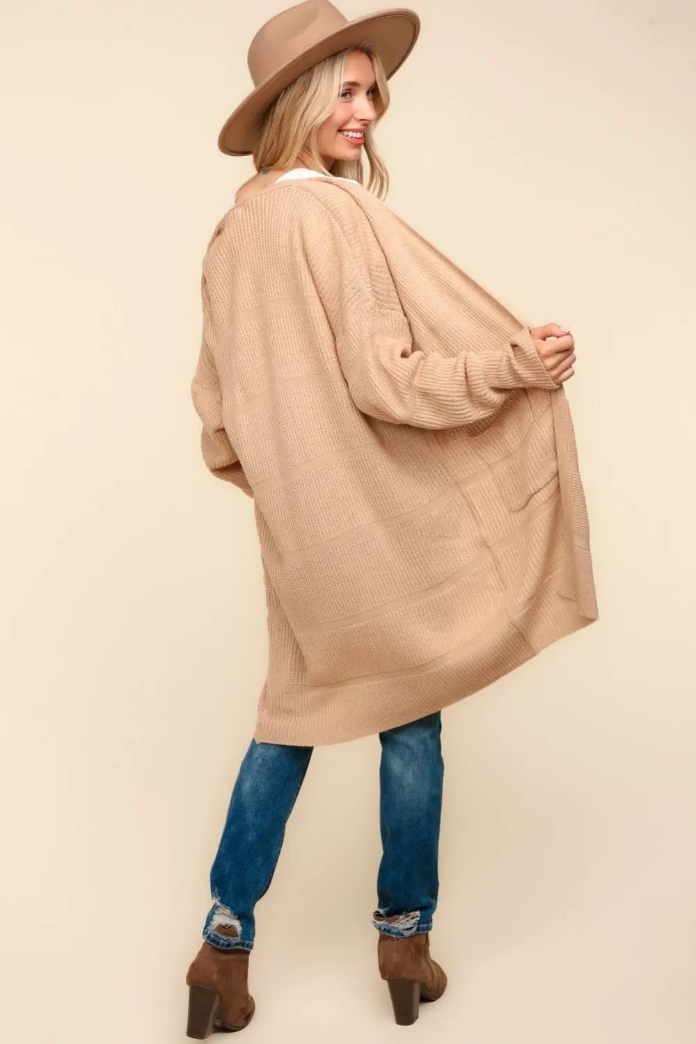 Haptics Stripe Textured Open Front Cardigan with Pockets - Image 3