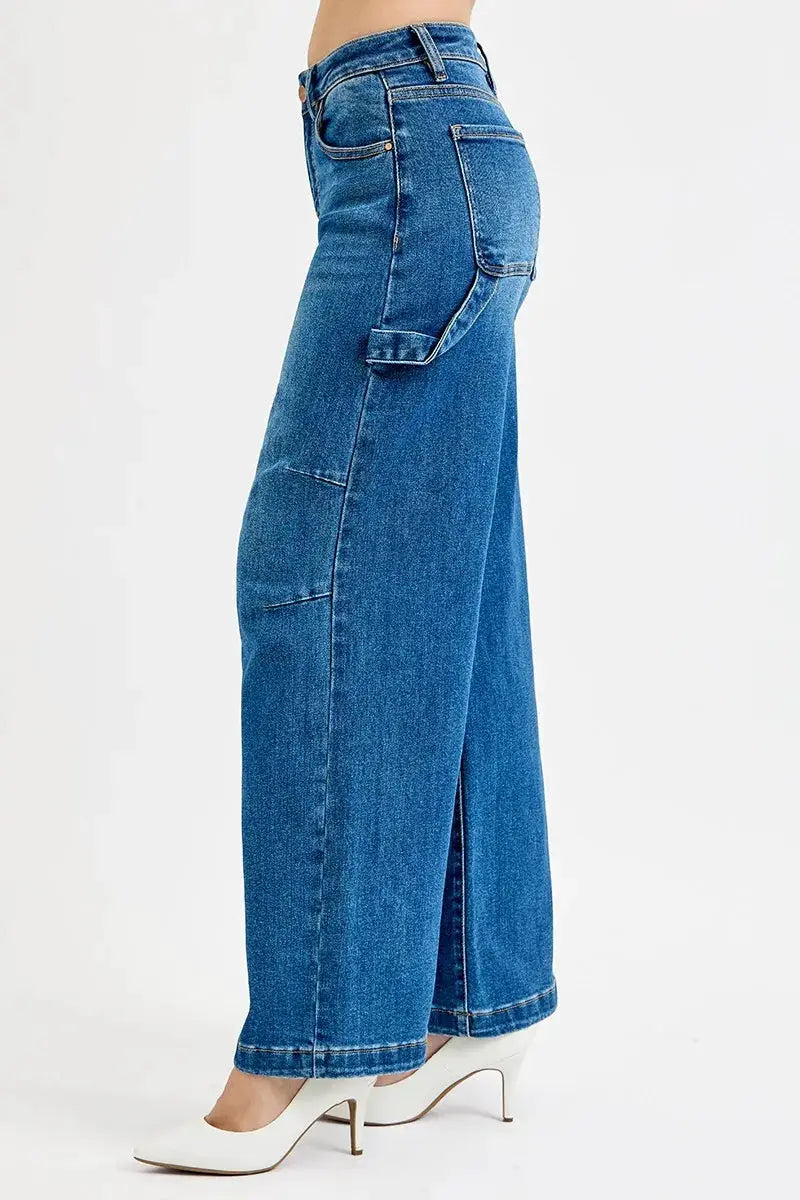 RISEN Full Size High Rise Wide Leg Patch Detailed Jeans Plus Size - Image 4