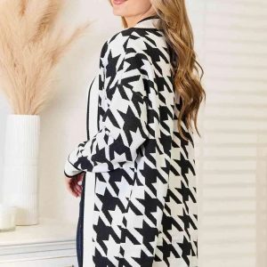 Woven Right Houndstooth Open Front Longline Cardigan - Image 2