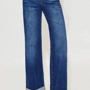 RISEN Full Size Tummy Control High Rise Wide Leg Cuffed Jeans Plus Size - Image 2
