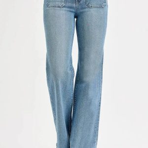 RISEN Full Size High Rise Wide Flare Patch Pocket Jeans Plus Size - Image 3