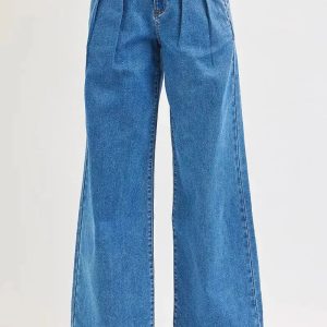 RISEN Full Size Mid Rise Fit Wide Leg with Pleated Detail Jeans Plus Size - Image 3