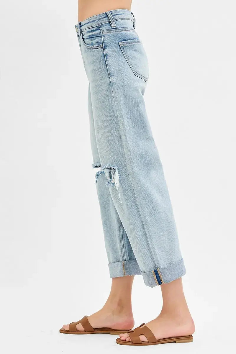 RISEN Full Size Mid Rise Fit Boyfriend Jeans with Cuff Plus Size - Image 4
