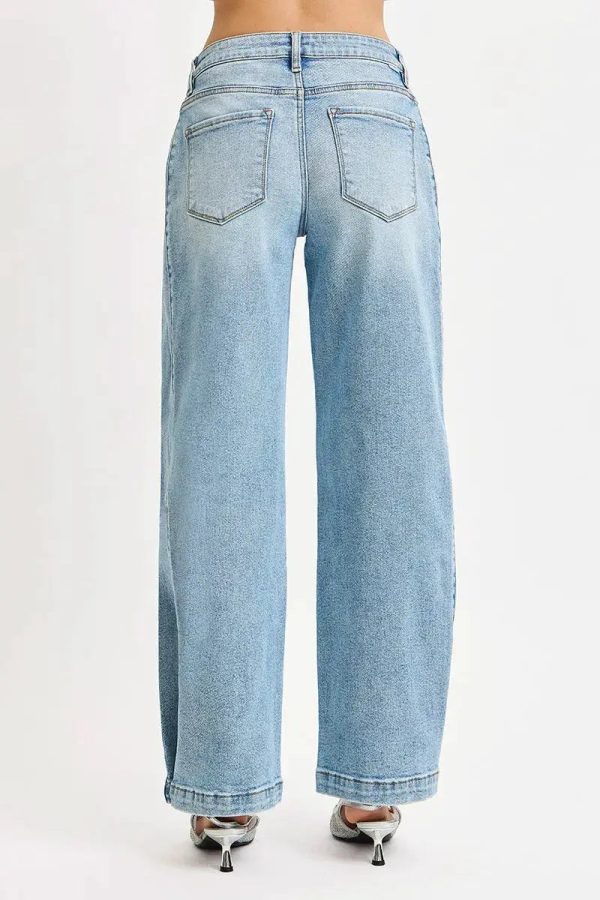 RISEN Mid Rise Wide Barrel Transferable Leg Snap Jeans