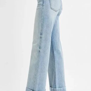 RISEN Full Size Tummy Control High Rise Ankle Wide Cuffed Jeans Plus Size - Image 4