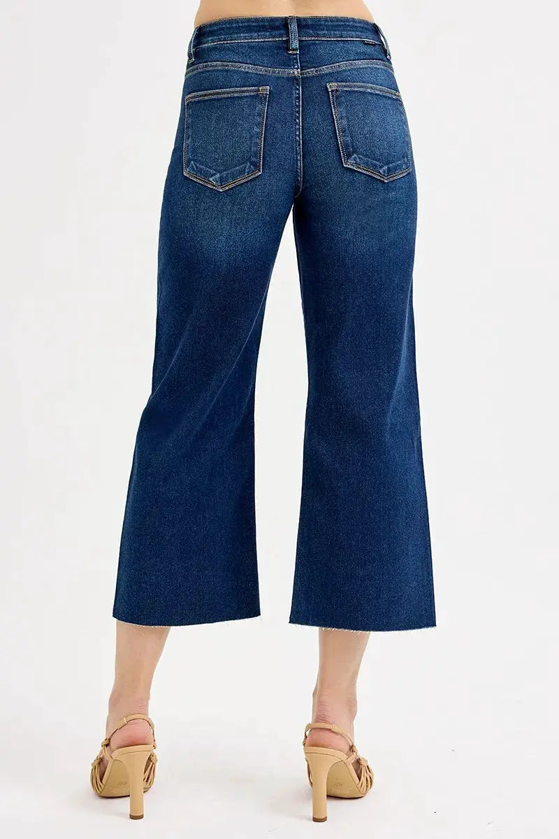 RISEN Full Size Tummy Control High Rise Crop Wide Jeans Plus Size - Image 5