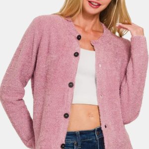 Zenana Button Down Long Sleeve Sweater Cardigan - Image 1
