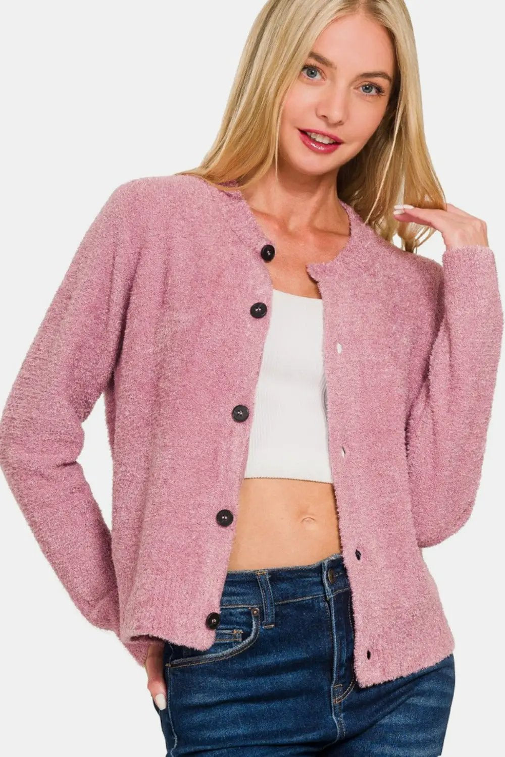 Zenana Button Down Long Sleeve Sweater Cardigan - Image 1