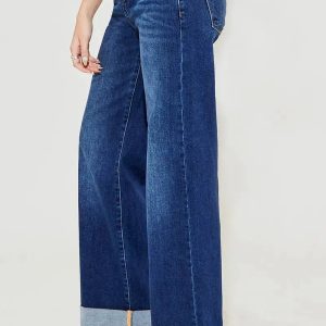 RISEN Full Size Tummy Control High Rise Wide Leg Cuffed Jeans Plus Size - Image 4