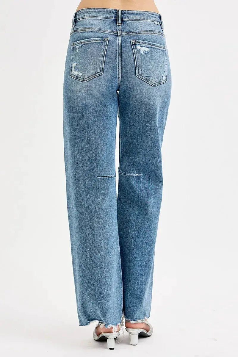 RISEN Full Size Mid Rise Fit Wide Baggy Leg Tie Washed Jeans Plus Size - Image 5