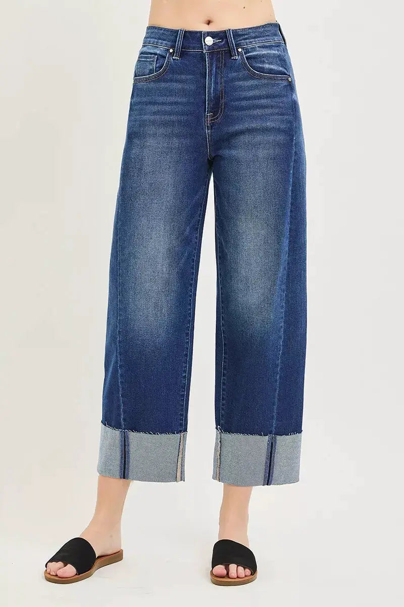 RISEN Full Size Slouchy Crop Barrel Cuffed Jeans Plus Size - Image 1