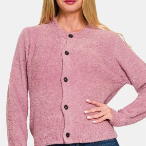 Zenana Button Down Long Sleeve Sweater Cardigan - Image 4