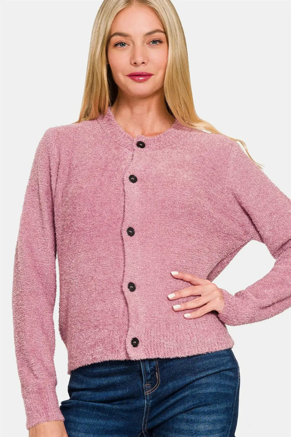 Zenana Button Down Long Sleeve Sweater Cardigan - Image 4