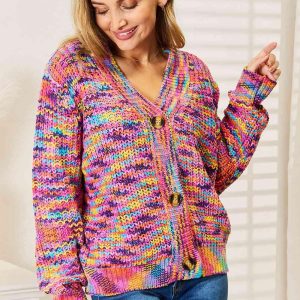 Woven Right V-Neck Long Sleeve Cardigan - Image 7