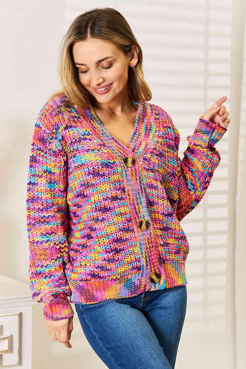 Woven Right V-Neck Long Sleeve Cardigan - Image 7