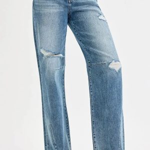 RISEN Full Size Mid Rise Fit Wide Baggy Leg Tie Washed Jeans Plus Size - Image 2