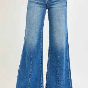 RISEN Full Size Mid Rise Wide Leg Jeans with Flared Look Plus Size - Image 1