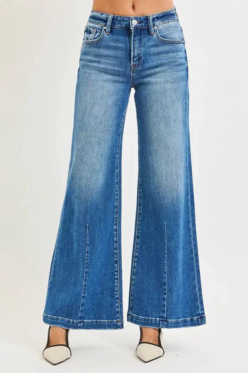 RISEN Full Size Mid Rise Wide Leg Jeans with Flared Look Plus Size - Image 1