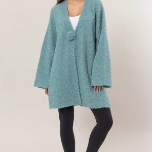 HYFVE Front Rosette Longline Slit Sweater Cardigan - Image 4
