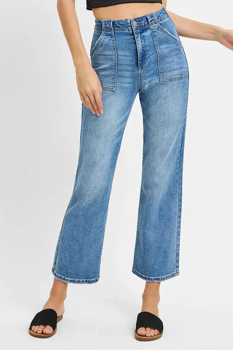 RISEN Full Size High Waisted Bootcut Cropped Jeans Plus Size - Image 1