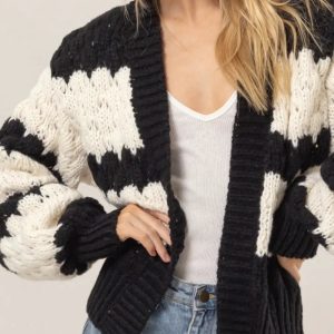 HYFVE Scallop Striped Open Front Long Sleeve Sweater Cardigan - Image 5