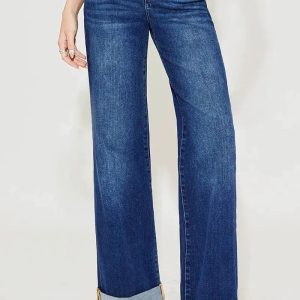 RISEN Full Size Tummy Control High Rise Wide Leg Cuffed Jeans Plus Size - Image 3