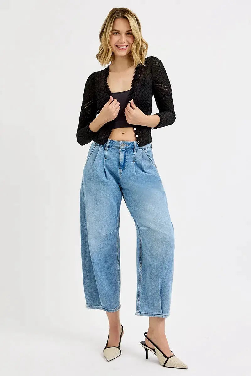RISEN Full Size Mid Rise Fit Crop Wide Volume Leg Jeans Plus Size - Image 6