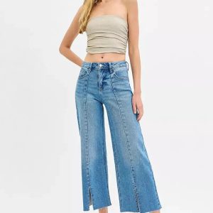 RISEN Tummy Control Mid Rise Crop Wide Front Slit Jeans - Image 6