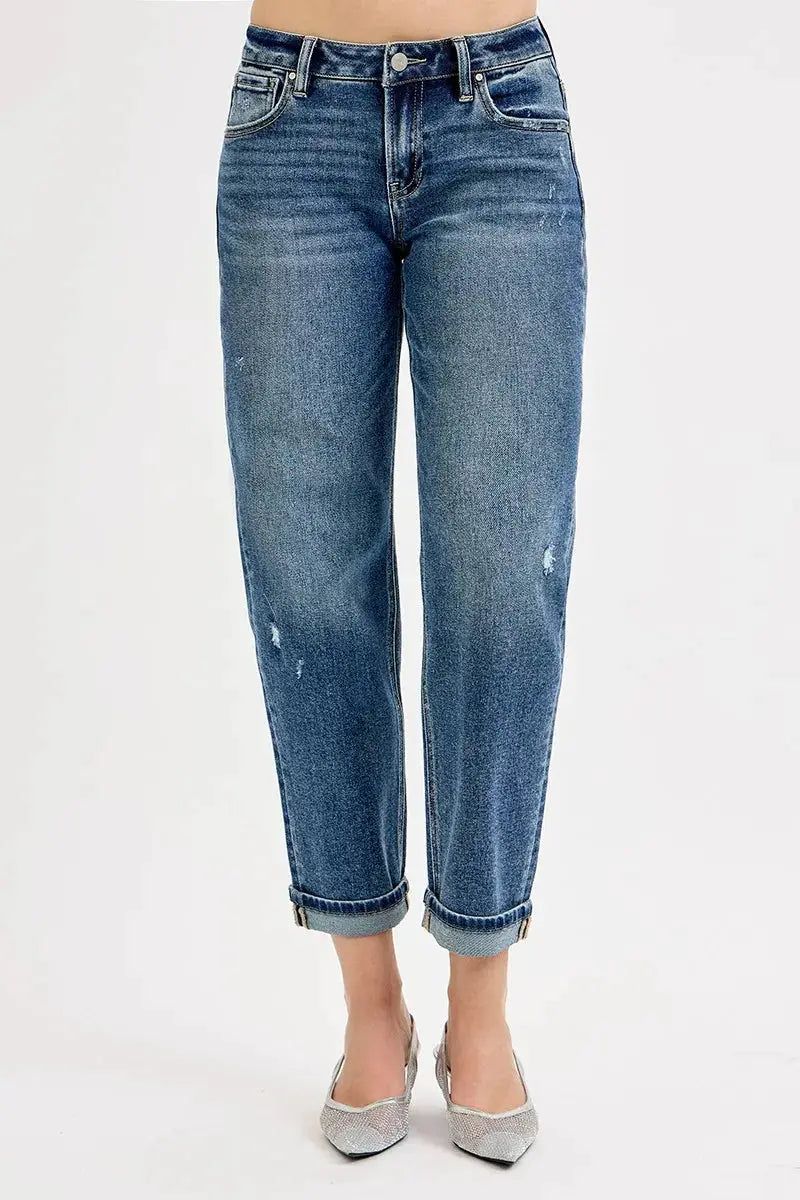 RISEN Full Size Low Rise Crop Boyfriend Jeans Plus Size - Image 1