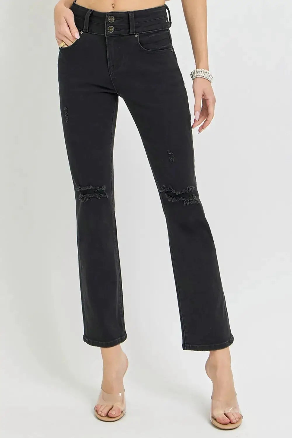 RISEN Full Size High Rise Wide Waistband Ankle Bootcut Jeans - Image 1