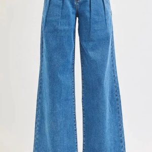 RISEN Full Size Mid Rise Fit Wide Leg with Pleated Detail Jeans Plus Size - Image 1