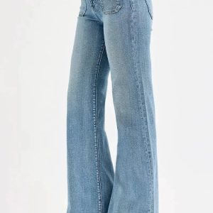 RISEN Full Size High Rise Wide Flare Patch Pocket Jeans Plus Size - Image 4