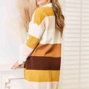 Woven Right Color Block Dropped Shoulder Cardigan - Image 2