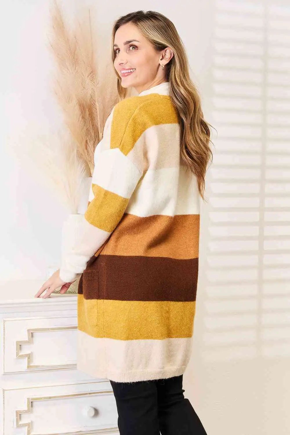 Woven Right Color Block Dropped Shoulder Cardigan - Image 2