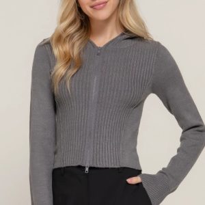 2-way zip closure sweater hoodie cardigan - Image 1