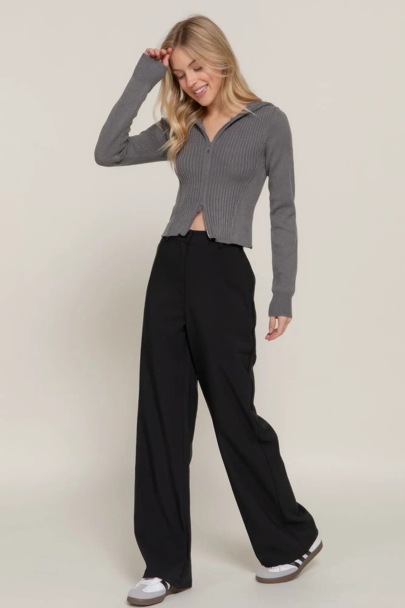 2-way zip closure sweater hoodie cardigan - Image 2