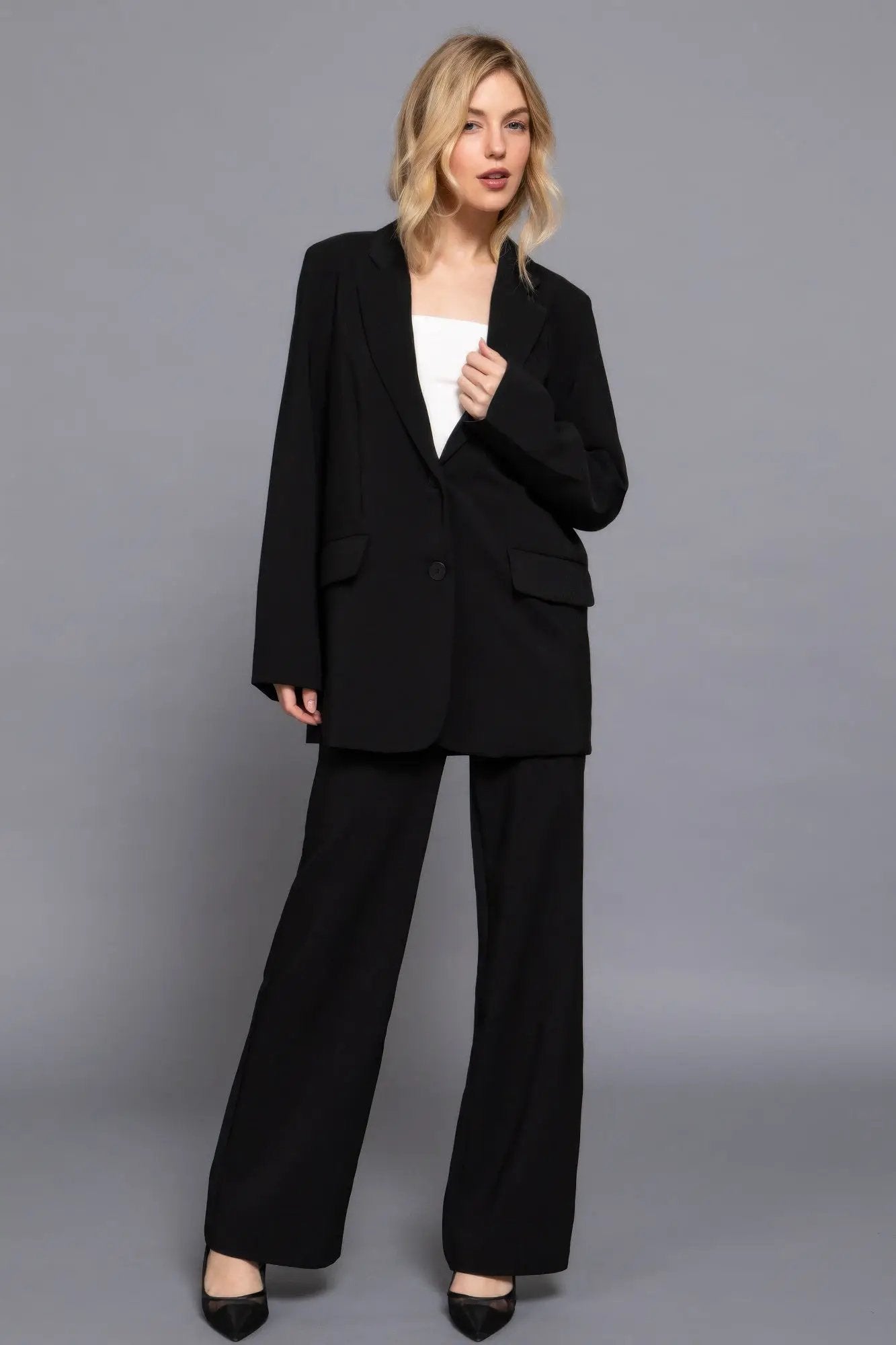 Long slv front button closure blazer - Image 2