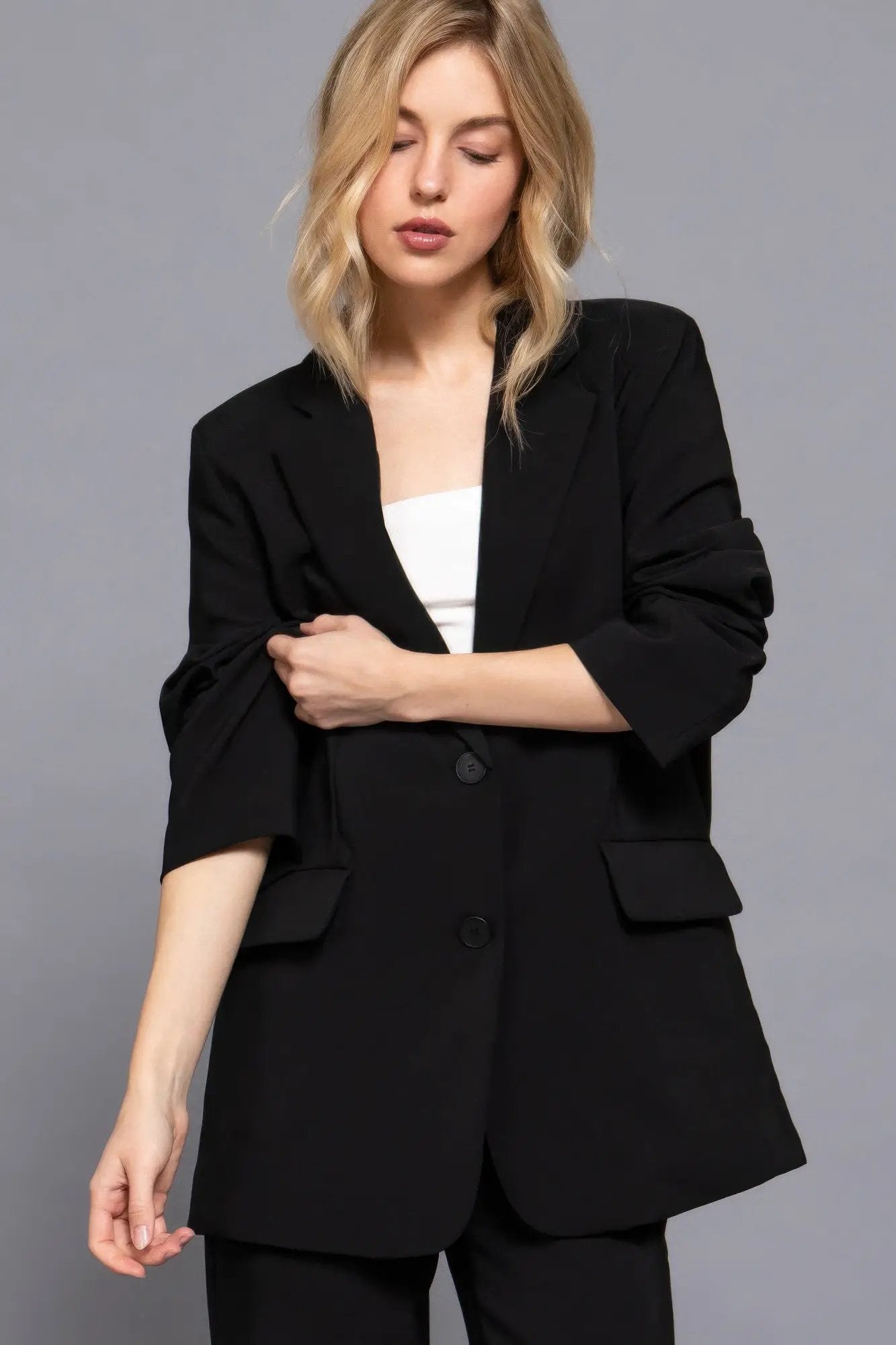 Long slv front button closure blazer - Image 3