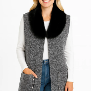 Sleeveless Wool-blend Vest With Faux Fur Collar - Image 1