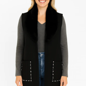 Sleeveless Wool-blend Vest With Faux Fur Collar - Image 1