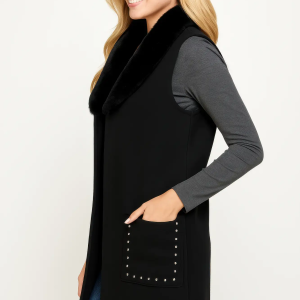 Sleeveless Wool-blend Vest With Faux Fur Collar - Image 2