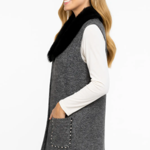 Sleeveless Wool-blend Vest With Faux Fur Collar - Image 2