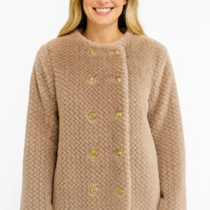 Textured Double-breasted Faux Shearling Jacket - Image 1